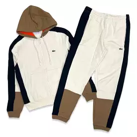 Men’s Fleece Block Jogging Set In Cream/Beige/Navy