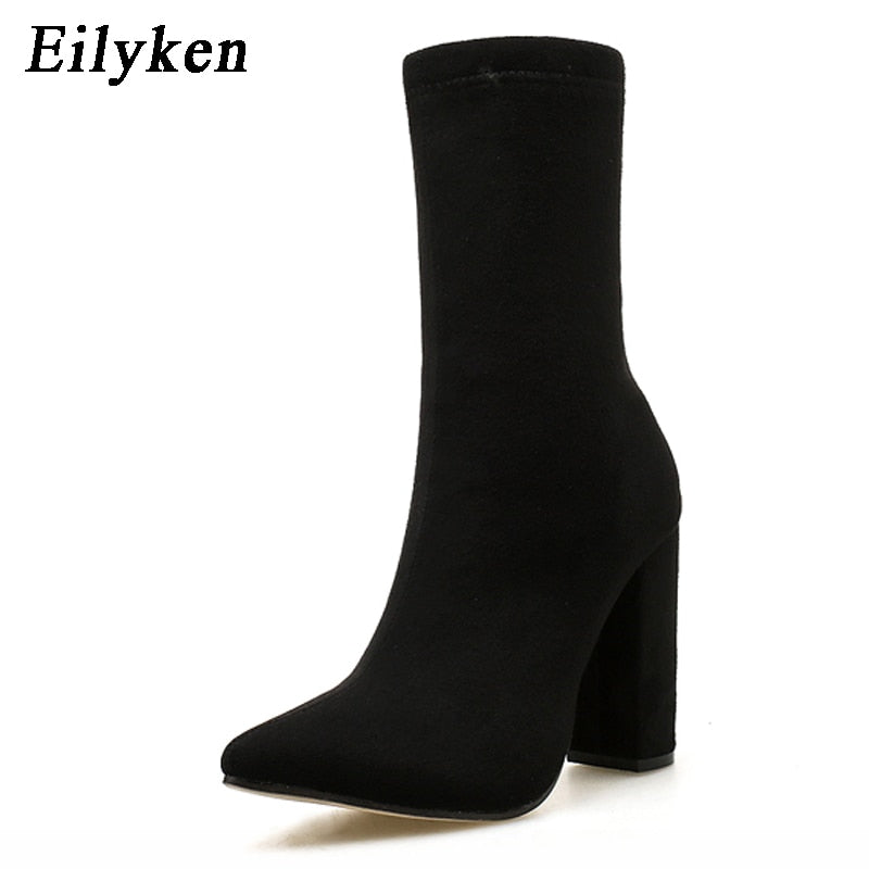 New Flock Ankle Boots Pointed Toe Heel Zipper