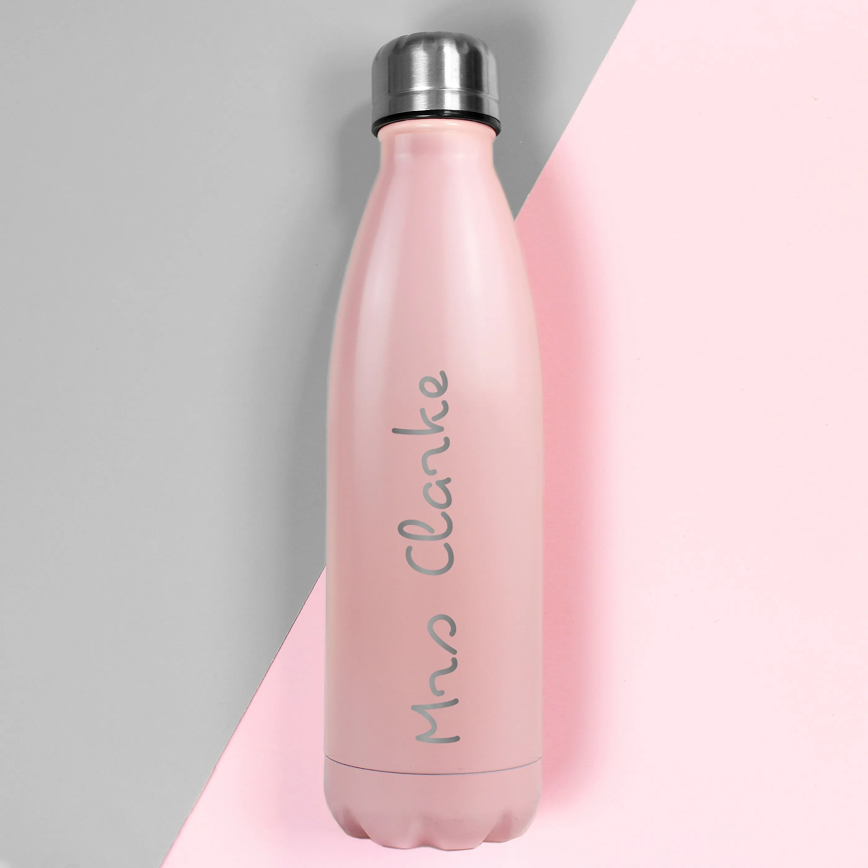 Personalised Name Only Pink Metal Insulated Drinks Bottle