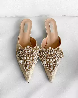 Pointed Toe Pearl Heels