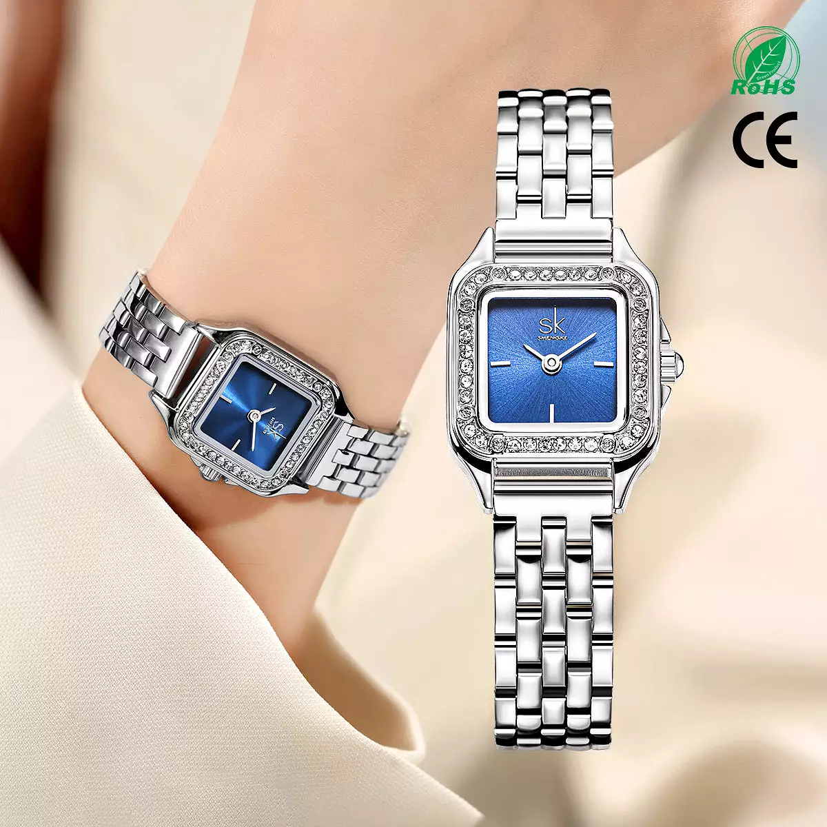 Sk Silver Blue Face Lady Watch