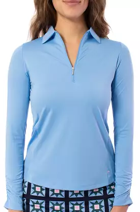 Sky Blue Long Sleeve Zip Polo