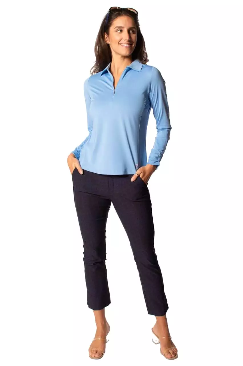 Sky Blue Long Sleeve Zip Polo