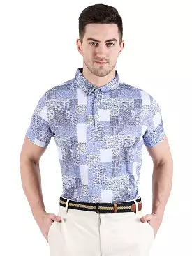 SLIGO Men's Light Blue White Printed Golf Polo