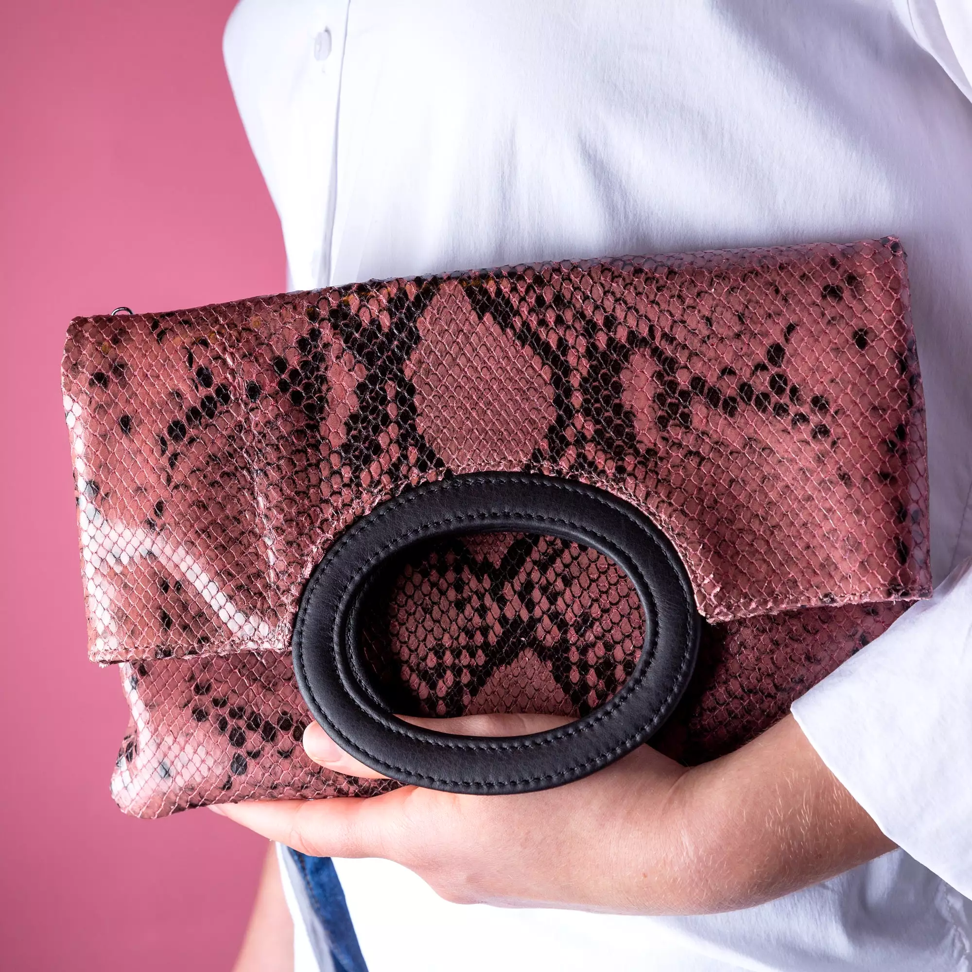 Snake Pink Three Way Clutch