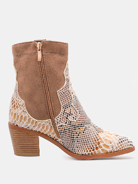 Snakeskin Cowboy Pointed Toe Chunky Heel Zipper Ankle Boots