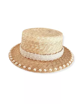 Straw Summer Hat With Pearl Decoration