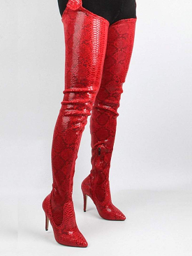 Thigh High Pointed Toe Stiletto Belt Boots