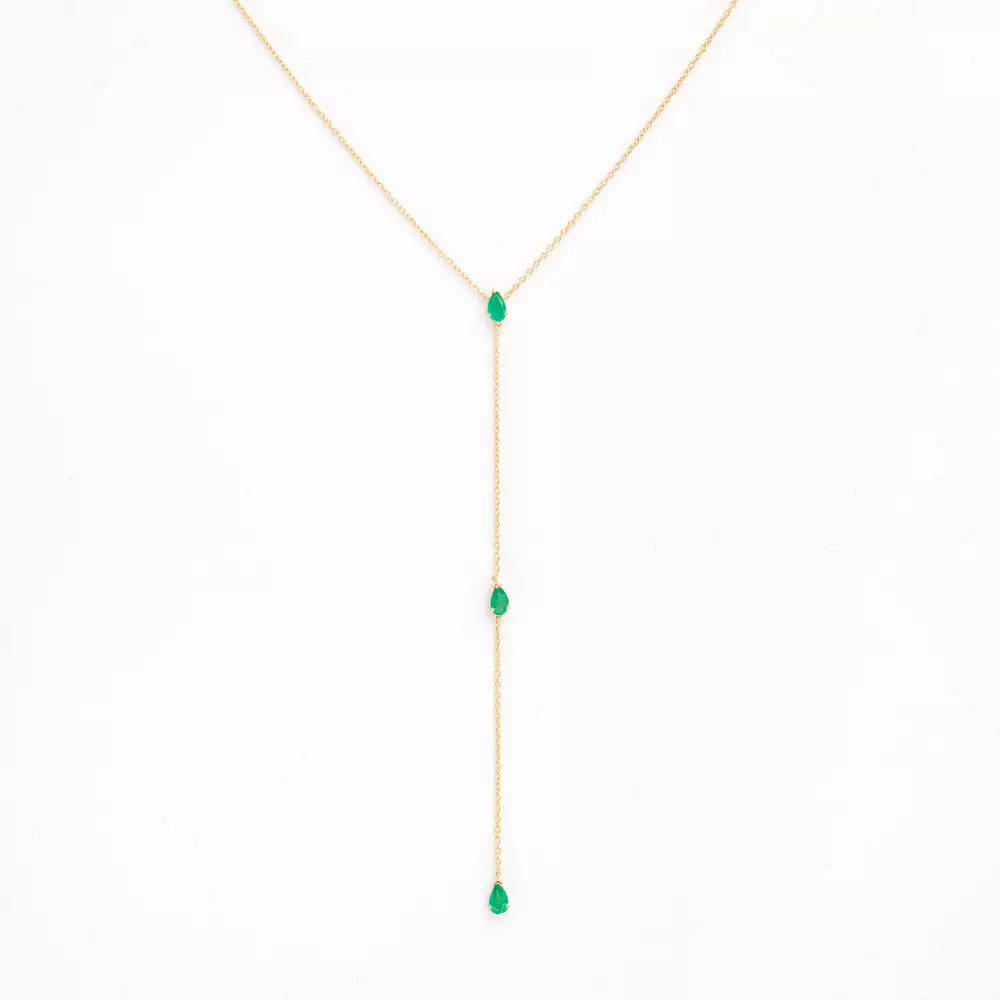 Triple Pear Emerald Lariat Necklace