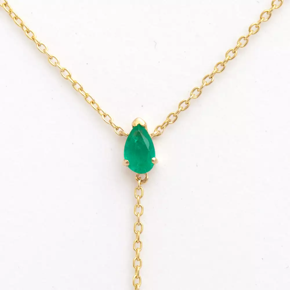 Triple Pear Emerald Lariat Necklace