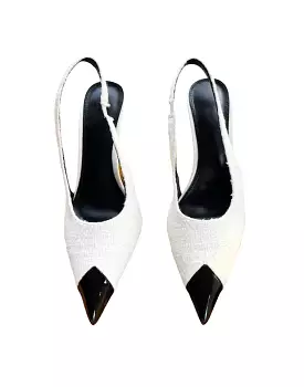 Tweed Pointed Toe Sling Back Heels