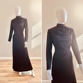 Vintage 1970s Lilli Diamond Couture Black Dress / 70s floor length maxi party formal goth Size M