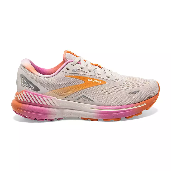 Women's Brooks Adrenaline GTS 23, White Sand/Sunset/Fuchsia, 8 B Medium