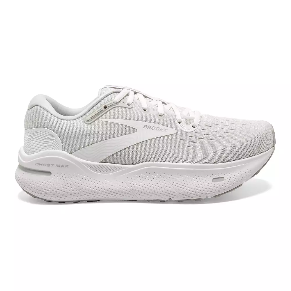 Women's Brooks Ghost Max, White/Oyster/Metallic Silver, 12 B Medium